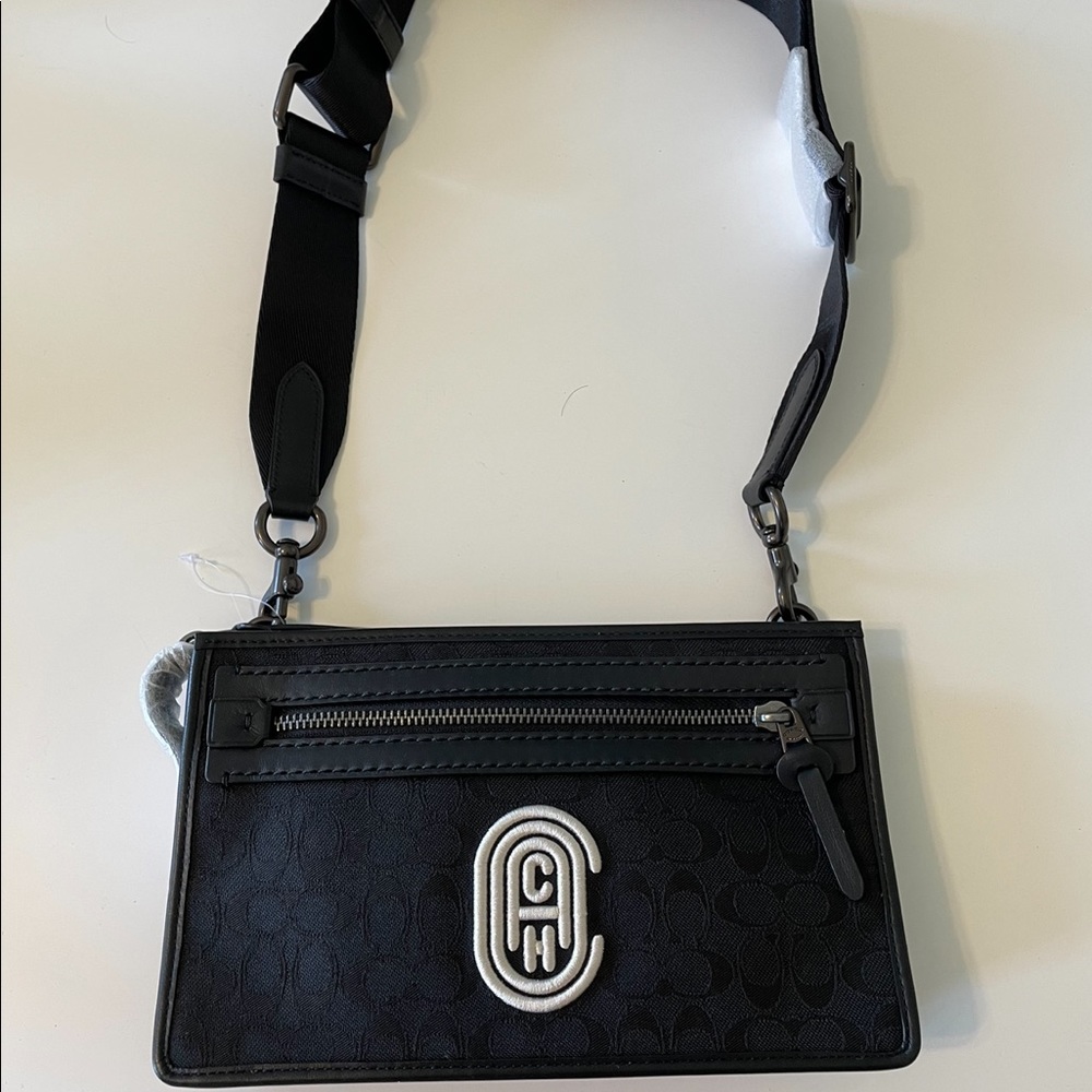 Mens Coach Crossbody: Rivington convertible pouch in signature jacquard